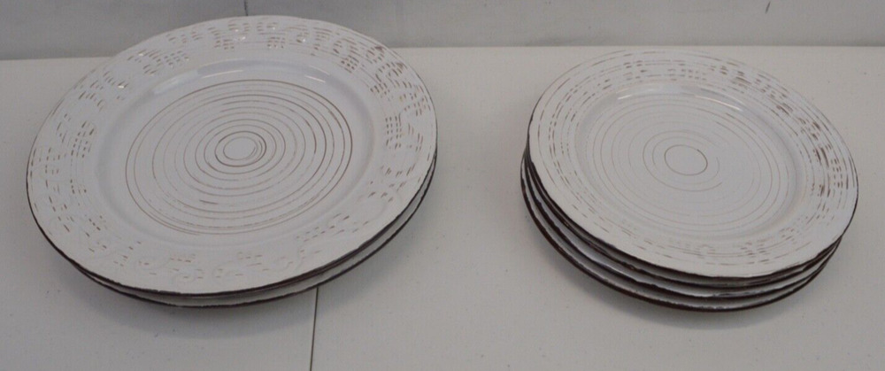 Pfaltzgraff Everyday Trellis Distressed White Farm Dinner Salad Plates Set Of 7x